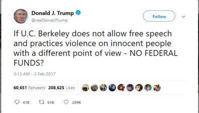 trump tweet on berkeley