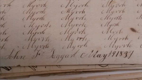 John F Taggart May 19 1831 SAMPLE OF STUDENT WORK in 1831